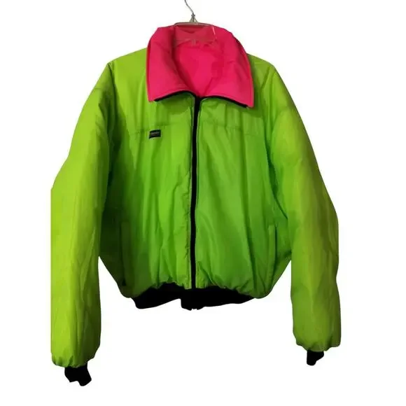 M532)Vtg Columbia Men's (Unisex) Down Puffer Reversible Neon  Zip Jacket Size XL - Picture 2 of 10